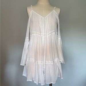 Love Culture, Sheer White Coverup with open shoulders, 100% Polyester, Small